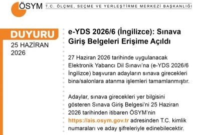 e-YDS 2026/6 İngilizce sınav giriş belgeleri erişime açıldı